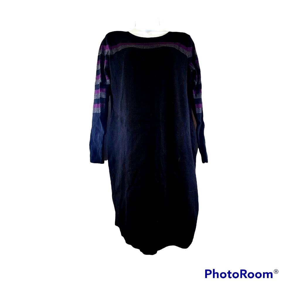 Tommy Hilfiger Black/Grey/Purple Striped Long Sleeve Knit Sweater Dress Size L